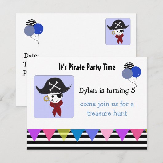 Pirate Birthday Party Invitation Kaart (Voorkant / Achterkant)