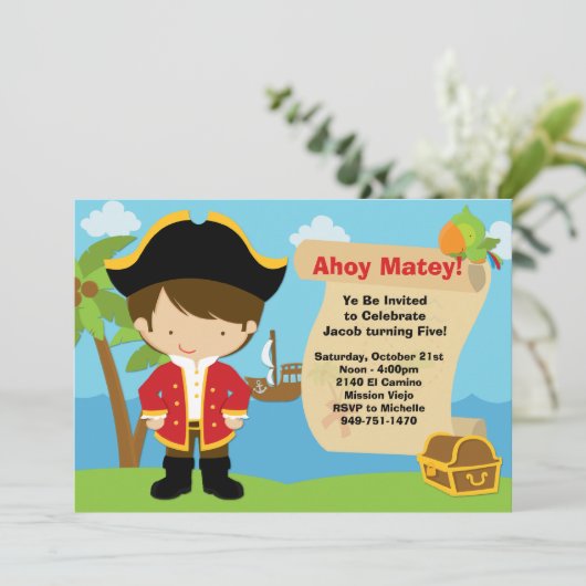 Pirate Birthday Party Invitation Kaart (Staand voorkant)