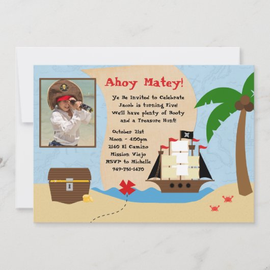 Pirate Birthday Party Invitation Kaart (Voorkant)