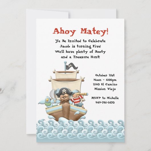 Pirate Birthday Party Invitation Kaart (Voorkant)