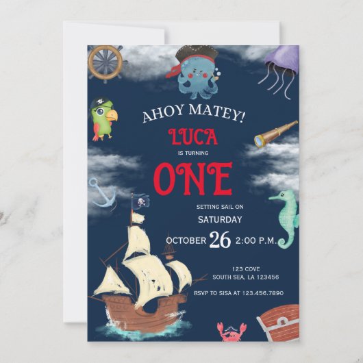 Pirate Birthday Party Invitation Kaart (Voorkant)