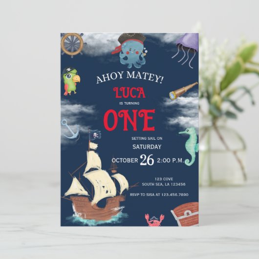 Pirate Birthday Party Invitation Kaart (Staand voorkant)