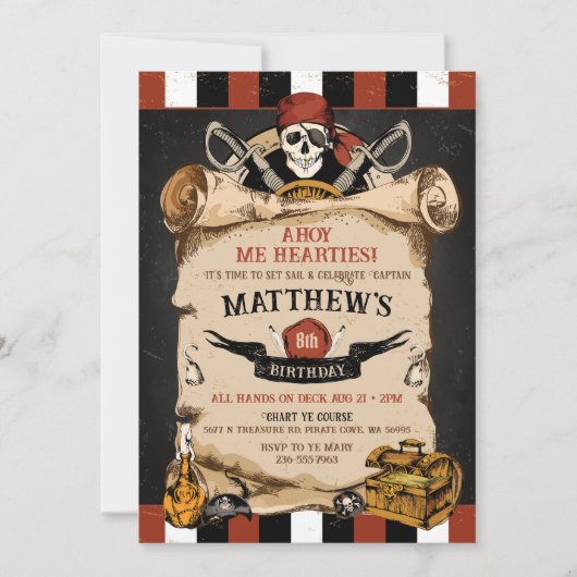 Pirate Birthday Party Invitation Kaart (Voorkant)