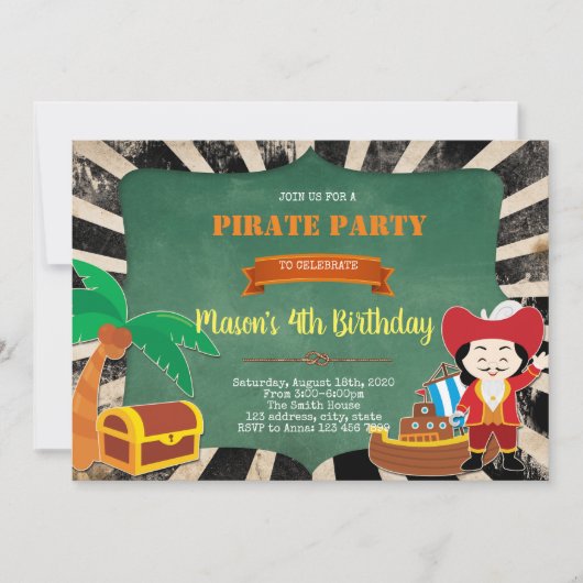 Pirate Birthday Party Invitation Kaart (Voorkant)