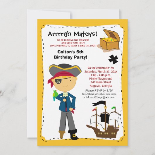 Pirate Birthday Party Invitation Kaart (Voorkant)
