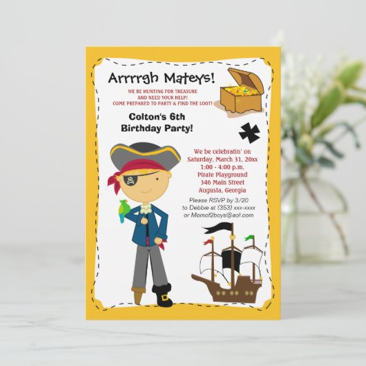Pirate Birthday Party Invitation Kaart (Staand voorkant)