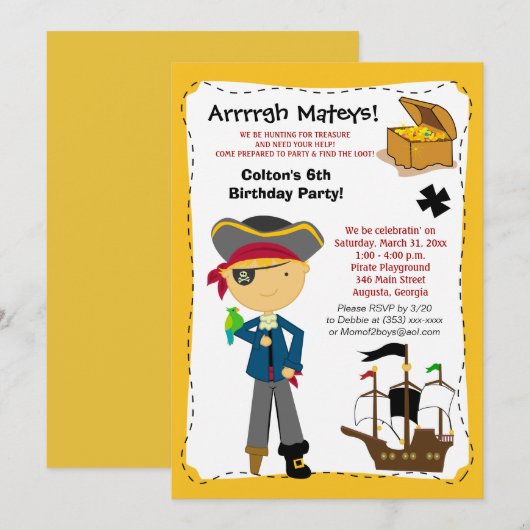 Pirate Birthday Party Invitation Kaart (Voorkant / Achterkant)