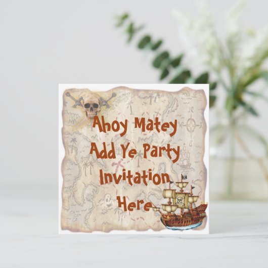 Pirate Birthday Party Invitation Kaart (Staand voorkant)