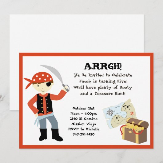 Pirate Birthday Party Invitation Kaart (Voorkant / Achterkant)