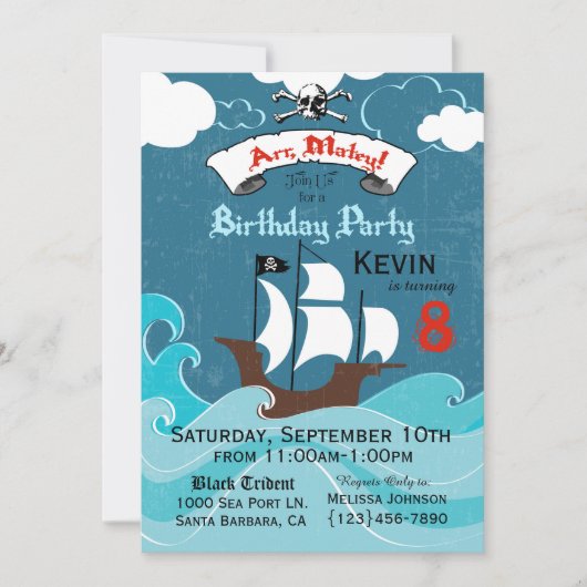 Pirate Birthday Party Invitation Kaart (Voorkant)