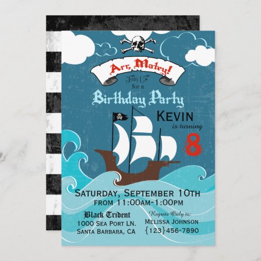 Pirate Birthday Party Invitation Kaart (Voorkant / Achterkant)