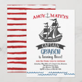 Pirate Birthday Party Invitation Modern Waterverf Kaart (Voorkant / Achterkant)