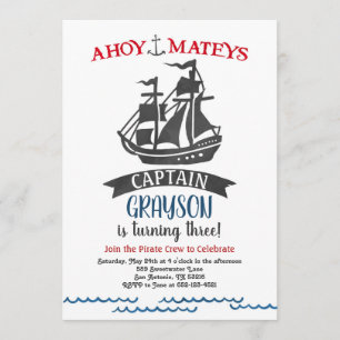 Pirate Birthday Party Invitation Modern Waterverf Kaart
