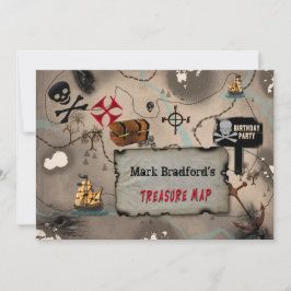 PIRATE BIRTHDAY PARTY INVITATION - TREASURE MAP KAART