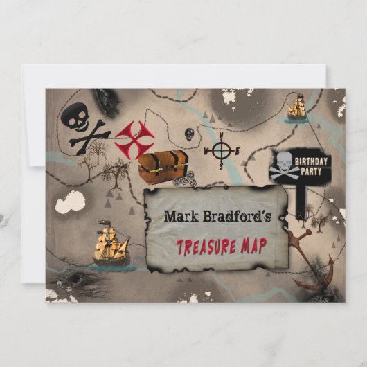 PIRATE BIRTHDAY PARTY INVITATION - TREASURE MAP KAART (Voorkant)