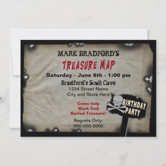 PIRATE BIRTHDAY PARTY INVITATION - TREASURE MAP KAART (Achterkant)
