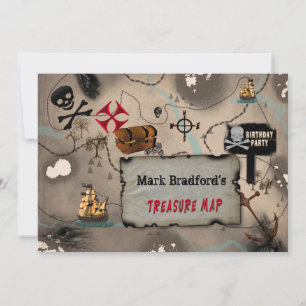 PIRATE BIRTHDAY PARTY INVITATION - TREASURE MAP KAART