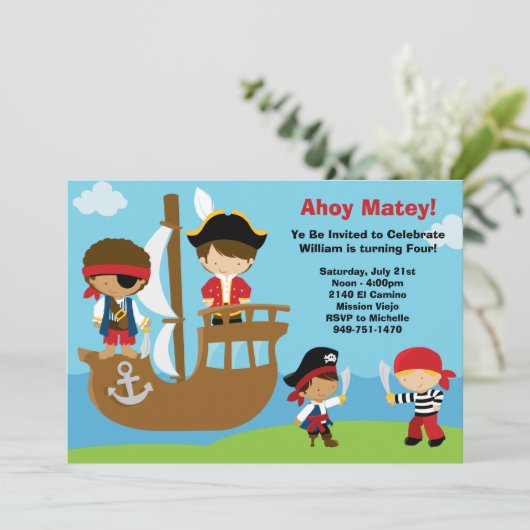Pirate Birthday Party Invitations Kaart (Staand voorkant)