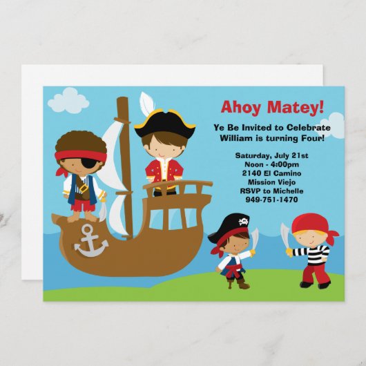 Pirate Birthday Party Invitations Kaart (Voorkant / Achterkant)