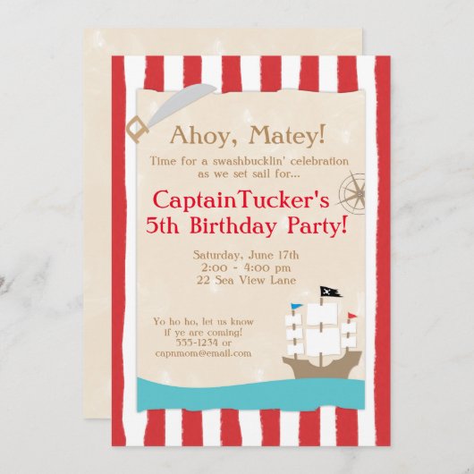 Pirate Birthday Party Invitations Kaart (Voorkant / Achterkant)