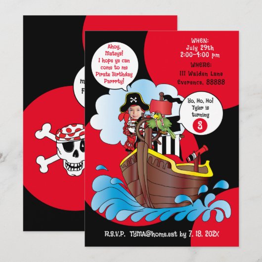 Pirate Birthday Party Kaart (Voorkant / Achterkant)