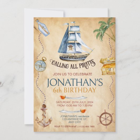 Pirate Birthday Party Kaart (Voorkant)