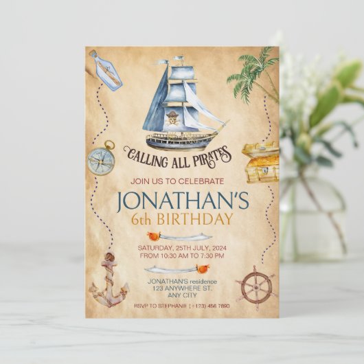 Pirate Birthday Party Kaart (Staand voorkant)