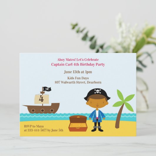 Pirate Birthday Party Kapitein Uitnodiging (Staand voorkant)