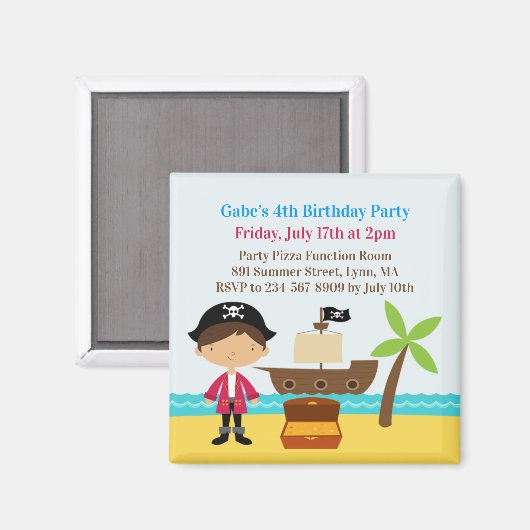 Pirate Birthday Party Kapitein Uitnodigingsmagneet Magneet (Voorkant / Achterkant)