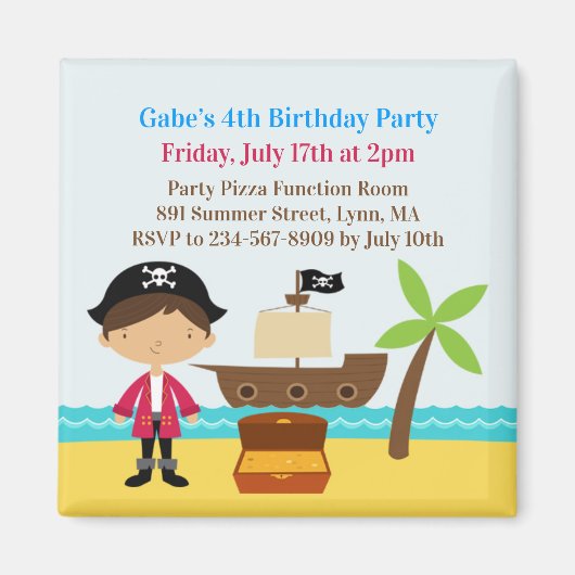 Pirate Birthday Party Kapitein Uitnodigingsmagneet Magneet (Voorkant)