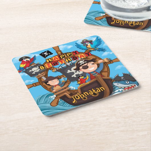 Pirate Birthday Party Kartonnen Onderzetters (Schuin)