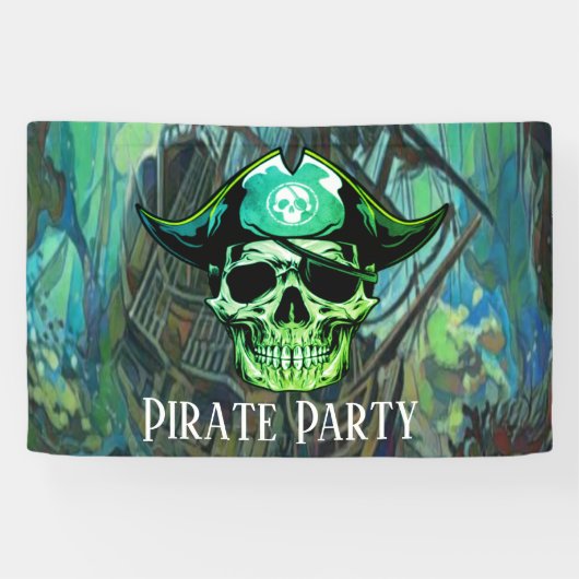 Pirate Birthday Party Schedel Kapitein Jack Spandoek (Horizontaal)