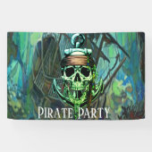 Pirate Birthday Party Schedel Kapitein Spookschip Spandoek (Horizontaal)
