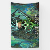 Pirate Birthday Party Schedel Kapitein Spookschip Spandoek (Verticaal)