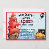 Pirate Birthday Party Uitnodiging Boot strepen (Voorkant)