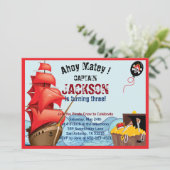 Pirate Birthday Party Uitnodiging Boot strepen (Staand voorkant)