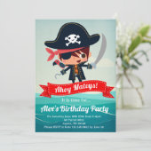 Pirate Birthday Party Uitnodiging voor een jongen  (Staand voorkant)