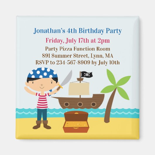 Pirate Birthday Party Uitnodigingsmagneet Magneet (Voorkant)