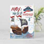 Pirate Birthday Party Waterverf Invitation Kaart (Staand voorkant)