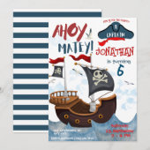 Pirate Birthday Party Waterverf Invitation Kaart (Voorkant / Achterkant)
