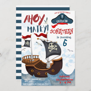 Pirate Birthday Party Waterverf Invitation Kaart