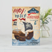 Pirate Birthday Party Waterverf Kaart (Staand voorkant)