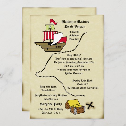 Pirate Birthday reiskaart Kaart (Voorkant / Achterkant)