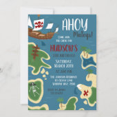 Pirate Birthday Schatkaart Blauw Kaart (Voorkant)