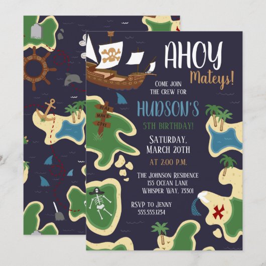 Pirate Birthday schatkaart Kaart (Voorkant / Achterkant)