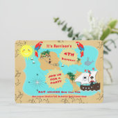 Pirate Birthday Treasure Map Ship Cute Invitation Kaart (Staand voorkant)