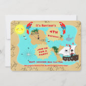 Pirate Birthday Treasure Map Ship Cute Invitation Kaart (Voorkant)