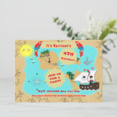 Pirate Birthday Treasure Map Ship Cute Kaart (Staand voorkant)