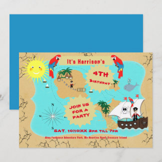 Pirate Birthday Treasure Map Ship Cute Kaart