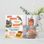 Pirate Birthday Uitnodiging met foto (Staand voorkant)